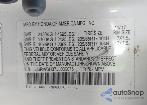 2018 Honda Cr-V Lx из США, поврежденный, VIN 5J6RW6H37JL000076